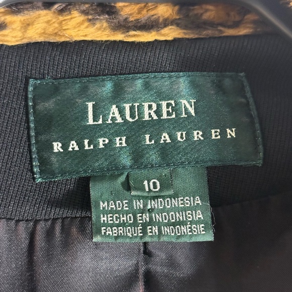 Lauren Ralph Lauren - Black Leopard Collar Wool Double-breasted Blazer - 10 - Picture 2 of 4